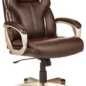 Amazon Basics Executive High Back Office Chair, Adjustable Height, Tilt, Swivel, Padded Armrests, Brown/Gold