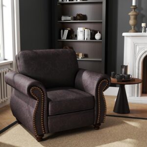 Couchus Mid-Century Modern Single Sofa with Rivet Design (Brown, Single)
